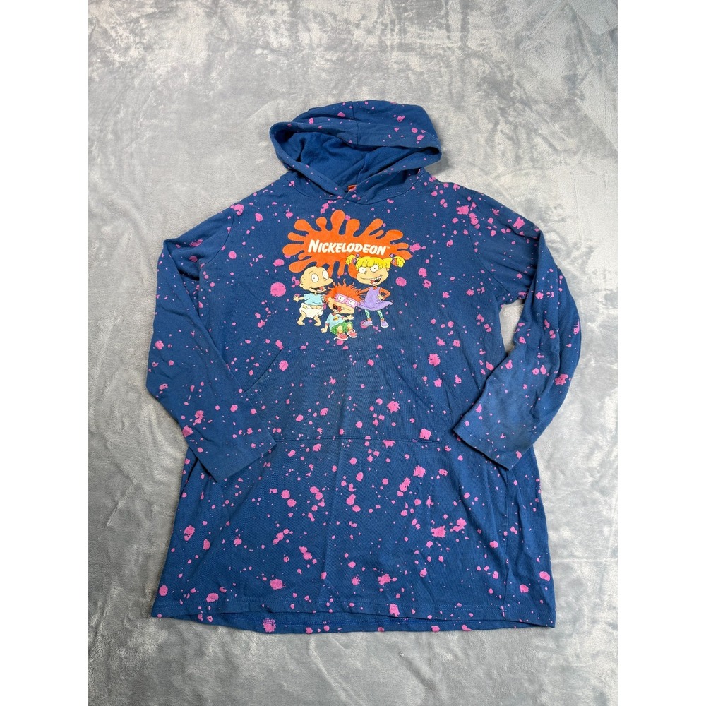 Nickelodeon Rugrats Hoodie Mens XL Blue Paint Splatter Graphic Pullover